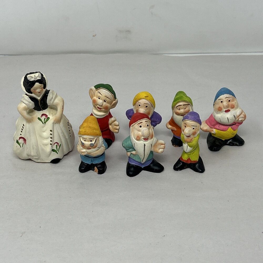 Vintage Set Plaster Snow White & the 7 Seven Dwarfs Complete Disney 1930-1950s
